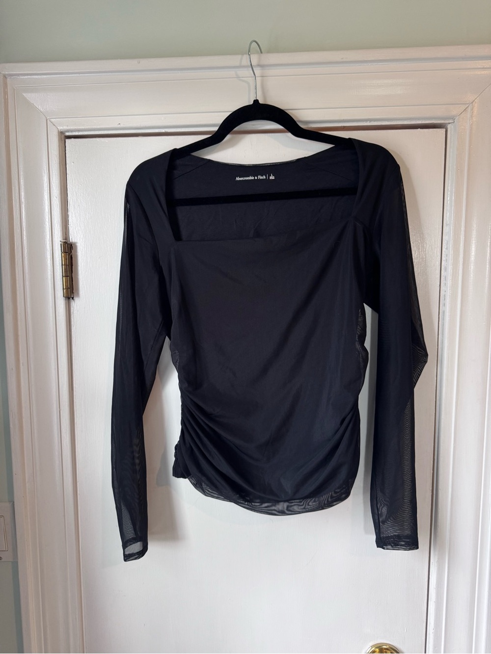 Abercrombie & Fitch Black Square-Neck Long Sleeve Top
